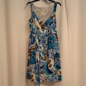 LOFT Floral Dress in Blue and Tan